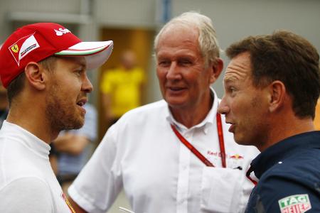 Man kennt sich: Vettel und die Red-Bull-Chefs Helmut Marko und Christian Horner Man kennt sich: Vettel und die Red-Bull-Chefs Helmut Marko und Christian Horner