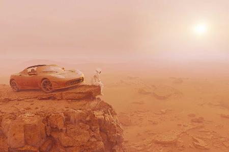 Tesla Roadster endlich auf dem Mars gelandet (in diesen düsteren Renderings)