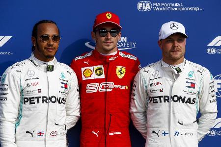 Lewis Hamilton, Polesetter Charles Leclerc und Valtteri Bottas in Monza Lewis Hamilton, Polesetter Charles Leclerc und Valtteri Bottas in Monza