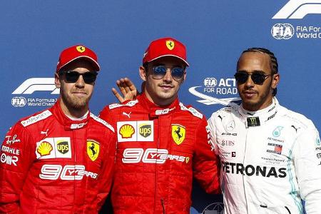Sebastian Vettel, Polesetter Charles Leclerc und Lewis Hamilton in Spa Sebastian Vettel, Polesetter Charles Leclerc und Lewis Hamilton in Spa