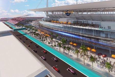 Blick auf die künftige Zielgerade in Miami mit Hard-Rock-Stadion im Hintergrund Blick auf die künftige Zielgerade in Miami mit Hard-Rock-Stadion im Hintergrund