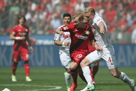 60. Rhein-Derby: Bayer gerettet - Dämpfer für Köln 60. Rhein-Derby: Bayer gerettet - Dämpfer für Köln