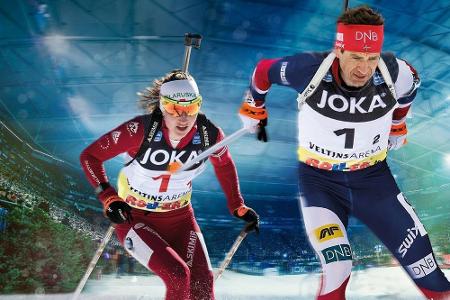Nach Karriereende: Björndalen und Domratschewa beim Biathlon auf Schalke Nach Karriereende: Björndalen und Domratschewa beim Biathlon auf Schalke