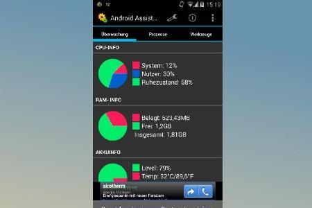 Android Assistant behält den Androiden im Blick und löscht nicht nötige Prozesse.