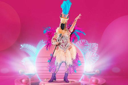 Das Flamingo-Kostüm wird mit seinen 20.000 Swarovski-Kristallen, 400 Glasperlen und 4.000 handgefärbten, mit Strass besetzte...