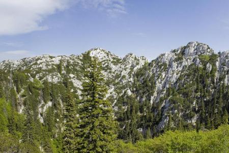 In der Nähe der Stadt Senj befindet sich der Nationalpark Nördlicher Velebit. Bergsteiger erfreuen sich der hohen Felsen, Wa...