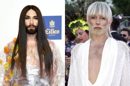 Conchita Wurst: Links wie Fans die Sängerin kennen, rechts beim Life Ball 2018 in Wien