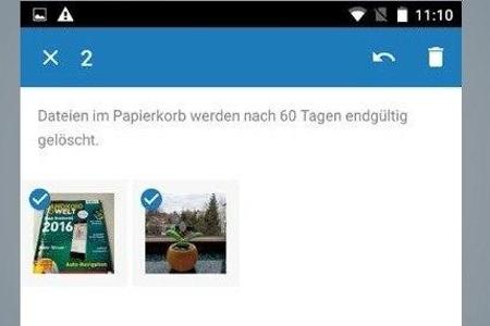 Gelöschte Bilder finden sich im Papierkorb. Wiederherstellen lassen sich ausgewählte Fotos über den Pfeil rechts oben.