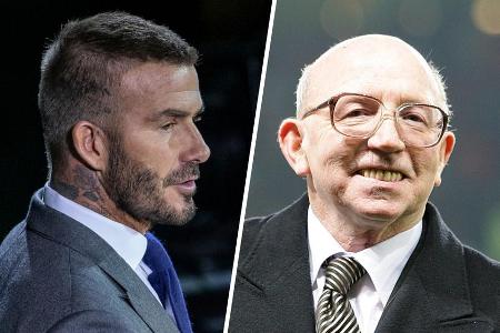 Die Wege von David Beckham (l.) und Nobby Stiles kreuzten sich bei Manchester United. Die Wege von David Beckham (l.) und Nobby Stiles kreuzten sich bei Manchester United.