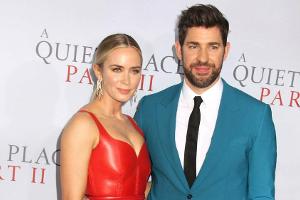 Sexy Premieren-Outfit: Emily Blunt im roten Lederkleid mit Spitzensaum