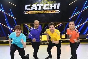 "CATCH! Die Deutsche Meisterschaft im Fangen" mit Daniel Donskoy (v.l.), David Odonkor, Luke Mockridge, Sophia Thomalla