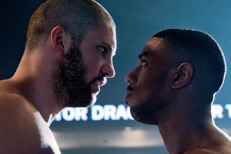 Adonis Creed (Michael B. Jordan, r.) trifft auf Viktor Drago, dargestellt von Florian Munteanu Adonis Creed (Michael B. Jordan, r.) trifft auf Viktor Drago, dargestellt von Florian Munteanu