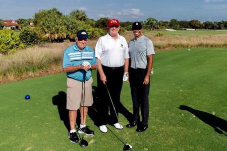 Jack Nicklaus, Donald Trump und Tiger Woods auf dem Golfplatz Jack Nicklaus, Donald Trump und Tiger Woods auf dem Golfplatz