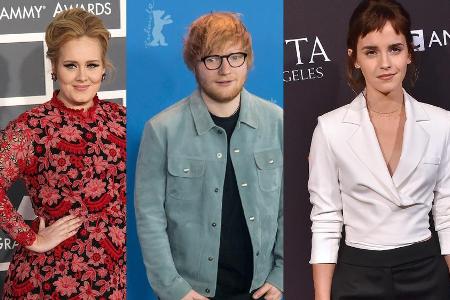 Adele (l.), Ed Sheeran und Emma Watson dürfen in dieser Liste natürlich nicht fehlen Adele (l.), Ed Sheeran und Emma Watson dürfen in dieser Liste natürlich nicht fehlen