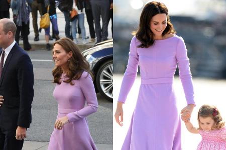 Herzogin Kate im gleichen Outfit 2018 (l.) in London und 2017 am Hamburger Flughafen Herzogin Kate im gleichen Outfit 2018 (l.) in London und 2017 am Hamburger Flughafen
