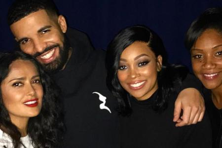 Rapper Drake Arm in Arm mit Filmstar Salma Hayek (l.) und Sängerin Monica Brown sowie Schauspielerin Tiffany Haddish (r.) Rapper Drake Arm in Arm mit Filmstar Salma Hayek (l.) und Sängerin Monica Brown sowie Schauspielerin Tiffany Haddish (r.)