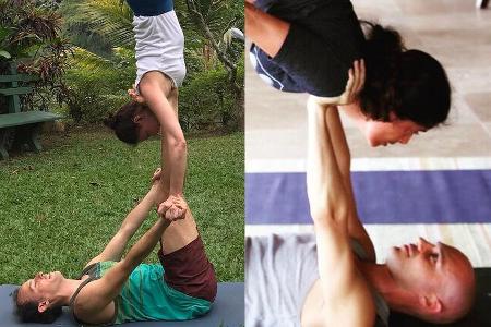 Schauspielerin Ashley Judd (li.) hat ihre Kollegin Salma Hayek mit ihrer Begeisterung für AcroYoga angesteckt Schauspielerin Ashley Judd (li.) hat ihre Kollegin Salma Hayek mit ihrer Begeisterung für AcroYoga angesteckt
