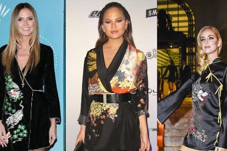 Heidi Klum, Chrissy Teigen und Chiara Ferragni (v.l.) vertrauen auf die Mode-Formel Kimono-Dress und Overdress Heidi Klum, Chrissy Teigen und Chiara Ferragni (v.l.) vertrauen auf die Mode-Formel Kimono-Dress und Overdress