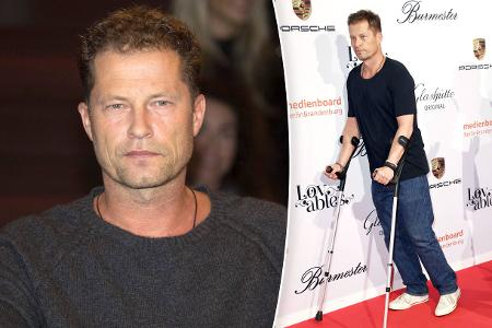 Til Schweiger mit Krücken auf dem roten Teppich bei der Berlinale 2018 Til Schweiger mit Krücken auf dem roten Teppich bei der Berlinale 2018