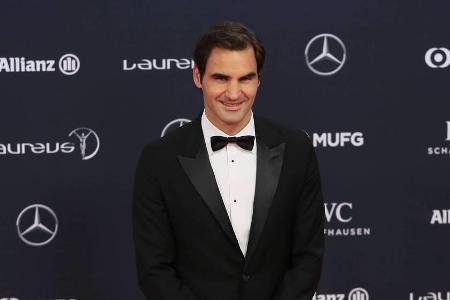Roger Federer auf dem roten Teppich der Laureus Awards 2018 Roger Federer auf dem roten Teppich der Laureus Awards 2018