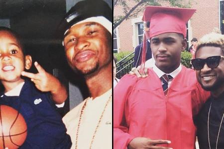 Usher (jeweils rechts) mit seinem Stiefsohn, der erst am 22. April 18 Jahre alt wurde Usher (jeweils rechts) mit seinem Stiefsohn, der erst am 22. April 18 Jahre alt wurde