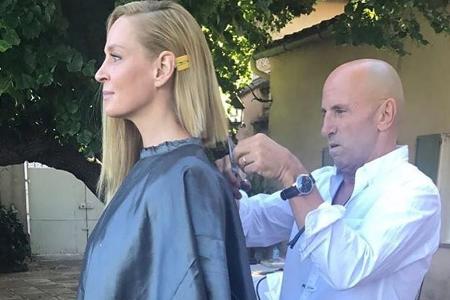 Uma Thurman bereitet sich bei einem Friseur-Besuch für Ihren Auftritt beim Filmfestival in Cannes vor Uma Thurman bereitet sich bei einem Friseur-Besuch für Ihren Auftritt beim Filmfestival in Cannes vor