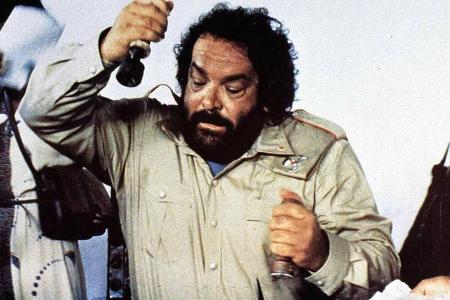 Bud Spencer beim Stempeln - hier 1981 als Bananenhändler Joe im Film Bud Spencer beim Stempeln - hier 1981 als Bananenhändler Joe im Film