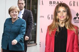 Cathy Hummels und Angela Merkel begegnen sich im Partnerlook