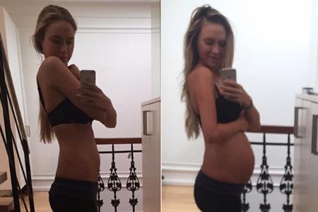 Alena Gerber im Babybauch-Vergleich: Links im fünften, rechts im siebten Monat Alena Gerber im Babybauch-Vergleich: Links im fünften, rechts im siebten Monat