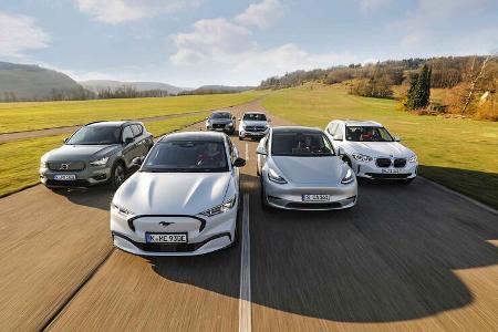 BMW IX3, Ford Mustang Mach-E, Jaguar I-Pace, Mercedes EQC 400, Tesla Model Y, Volvo XC40 Recharge BMW IX3, Ford Mustang Mach-E, Jaguar I-Pace, Mercedes EQC 400, Tesla Model Y, Volvo XC40 Recharge