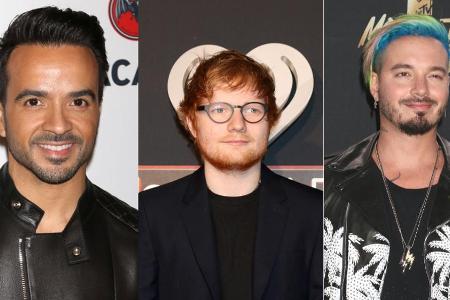 Sie führen das YouTube-Ranking an: Luis Fonsi, Ed Sheeran und J Balvin (v.l.n.r.) Sie führen das YouTube-Ranking an: Luis Fonsi, Ed Sheeran und J Balvin (v.l.n.r.)
