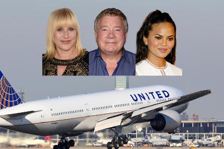 Immer mehr Promis schießen gegen United Airlines - darunter auch Patricia Arquette, William Shatner und Chrissy Teigen (v.l.... Immer mehr Promis schießen gegen United Airlines - darunter auch Patricia Arquette, William Shatner und Chrissy Teigen (v.l....