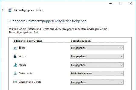 Der Assistent für die Heimnetzgruppe lässt Sie einstellen, welche Bibliotheken und Ordner für andere Windows-Computer im Net...