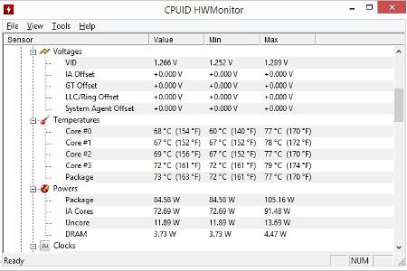 Die Freeware Hwmonitor zeigt die Temperaturen von Prozessor und Festplatten, die aktuellen Versorgungsspannungen der Hauptpl...