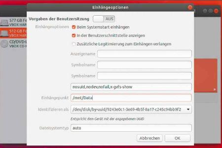 Mit dem Tool Laufwerke lassen sich Festplatten formatieren und automatisch einbinden.