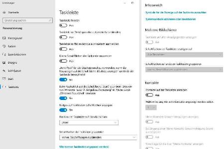 Alle Voreinstellungen der Windows-Taskleiste hier nebeneinander zusammengefasst.