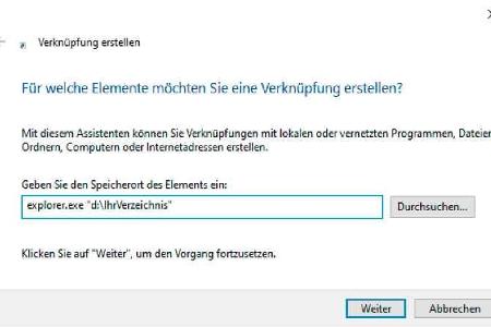Um individuelle Ordner an die Schnellstartleiste zu heften, legen Sie zunächst eine Verknüpfung an.