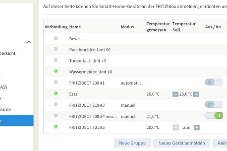Smart Home im Webfrontend der Fritzbox.
