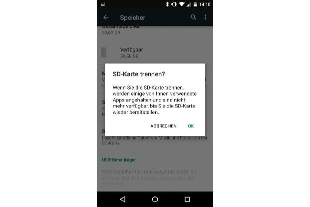 Wird die Micro-SD-Karte als Speicher für Apps verwendet, sollten diese vor dem Herausnehmen im laufenden Betrieb getrennt we...