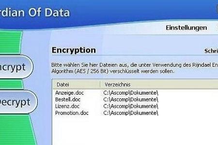 Guardian of Data - Die Freeware verschlüsselt komplette Ordner oder einzelne Dateien nach dem AES-Algorithmus mit 256 Bit. E...