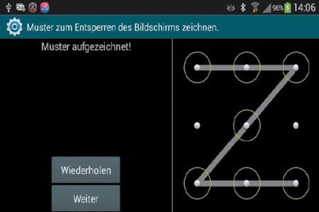 Ein Beispiel für die Swipe-Passwort-Eingabe.
