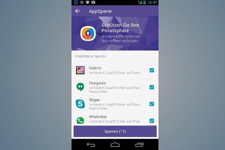 Apps lassen sich mit 360 Security Antivirus Boost mit individuellen Sperren versehen.