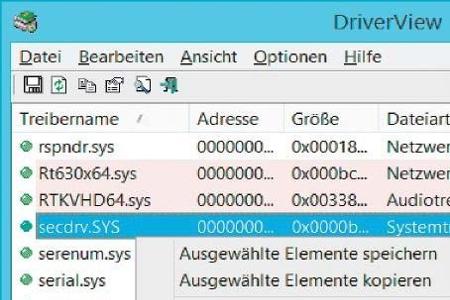 Driver View zeigt Ihnen in Tabellenform Zusatzinfos wie Hersteller, Beschreibung, Version und Produktbezeichnung der in Wind...