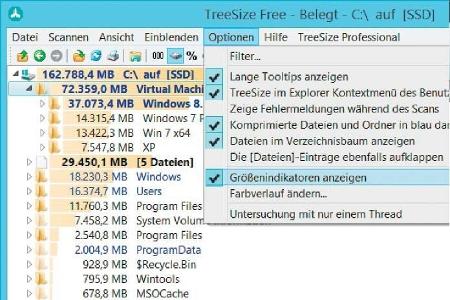 Treesize Free kennzeichnet große Ordner in Fettschrift.