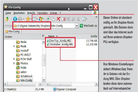 Ihre Windows-Einstellungen sichert Windows Easy Transfer in Dateien mit der Endung MIG.