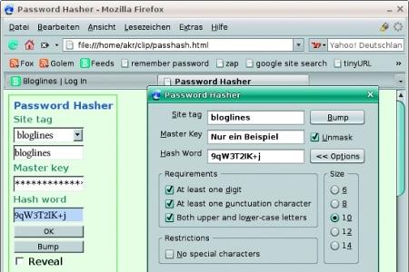 Password Hasher bildet aus dem Namen der Website und einem von Ihnen gewählten Schlüsselwort das eigentliche Passwort und üb...