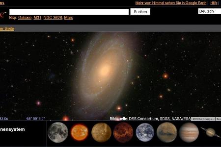 Google Sky - Google Sky bildet den Weltraum mit NASA-Aufnahmen nach und verlockt zu Rundreisen im All.