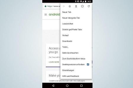 Beim mobilen Surfen mit Chrome lässt sich optional ganz einfach zur Desktopvariante wechseln.