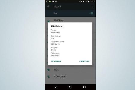 Der WLAN-Status lässt sich über die Einstellungen unter „Drahtlos & Netzwerke –> WLAN“ prüfen. Hier lässt sich das Smartphon...