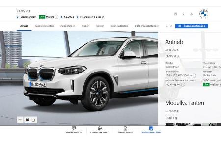 BMW iX3 X3 xDrive 30i Konfigurator Vergleich